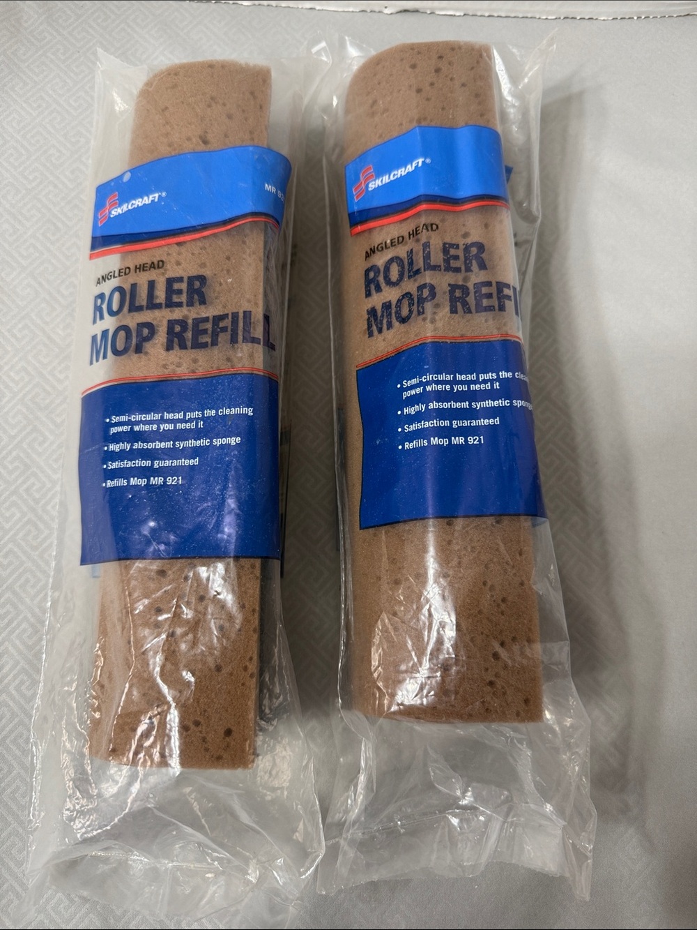 2 Skilcraft Angled Head Roller Mop Refill Sponges MR 931 Brown NOS New Sealed